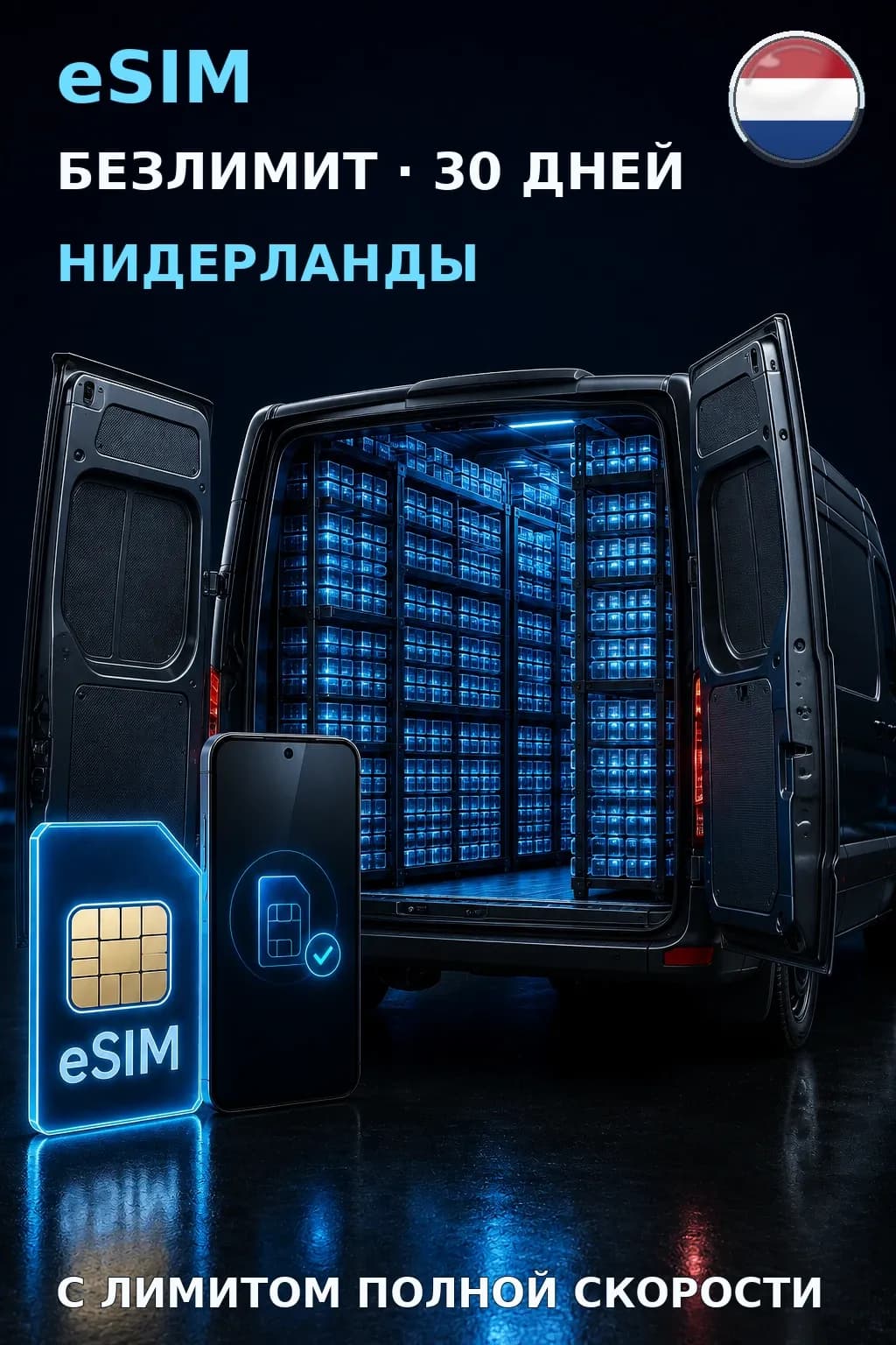 eSIM Нидерланды — БЕЗЛИМИТ, 30 дней — интернет