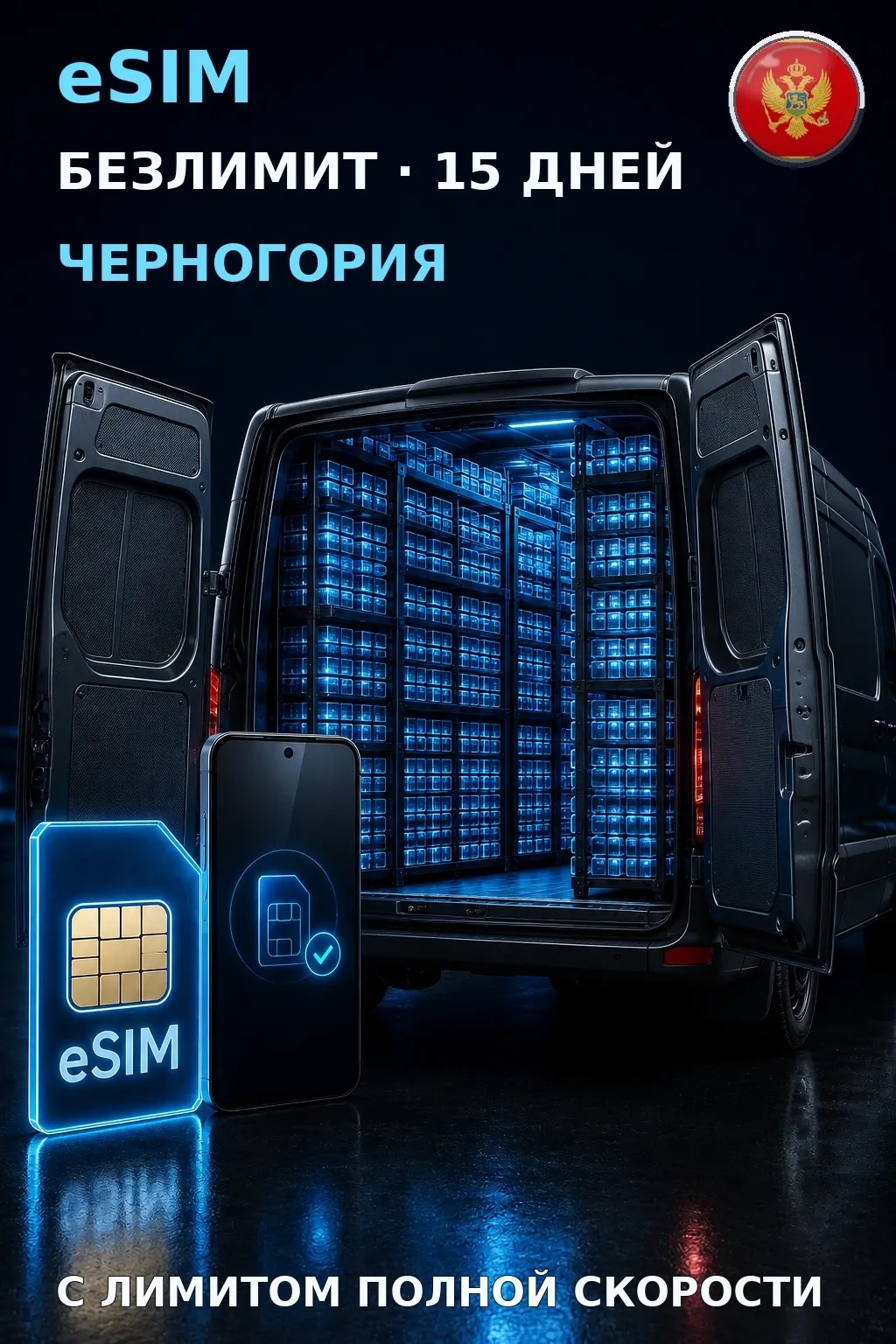 eSIM Черногория — БЕЗЛИМИТ, 15 дней — интернет