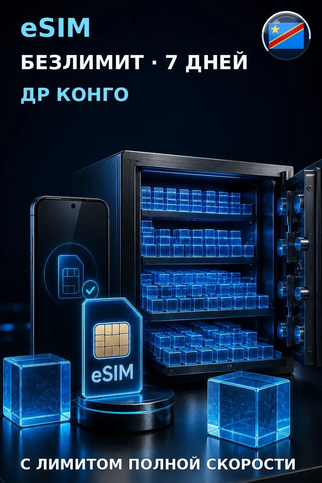 eSIM Др Конго — БЕЗЛИМИТ, 7 дней — интернет