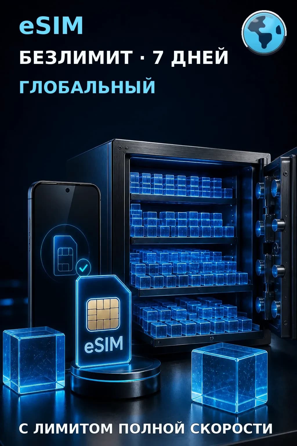 eSIM Глобальный — БЕЗЛИМИТ, 7 дней — интернет
