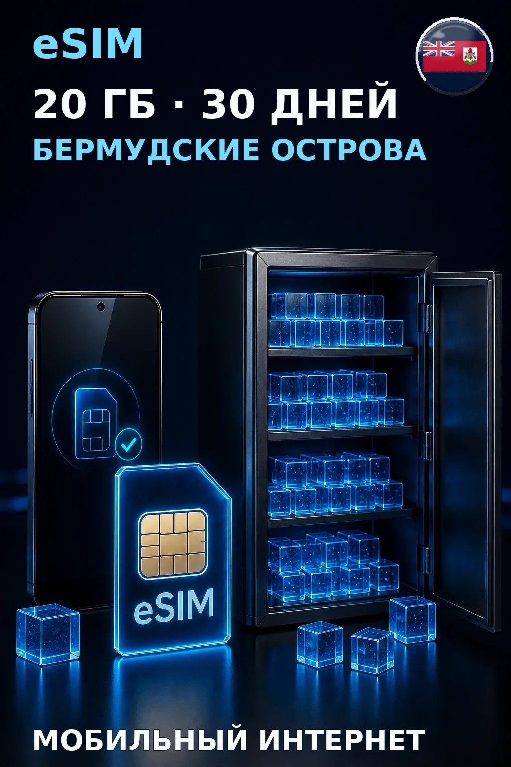 eSIM Бермудские Острова — 20 ГБ, 30 дней — интернет
