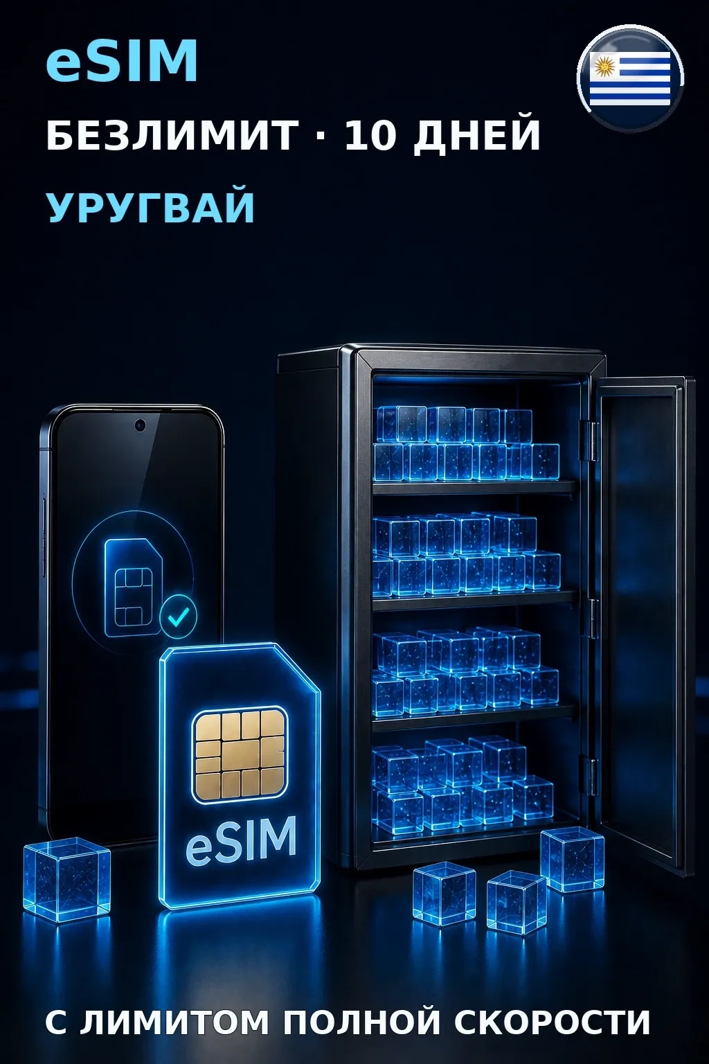 eSIM Уругвай — БЕЗЛИМИТ, 10 дней — интернет