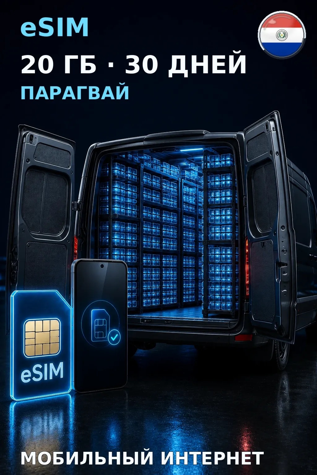 eSIM Парагвай — 20 ГБ, 30 дней — интернет