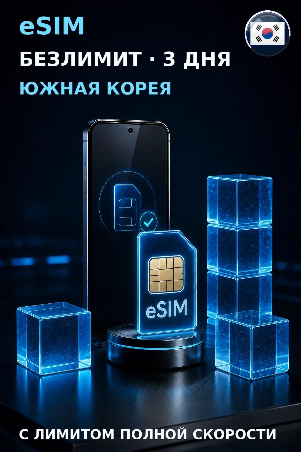 eSIM Южная Корея — БЕЗЛИМИТ, 3 дня — интернет